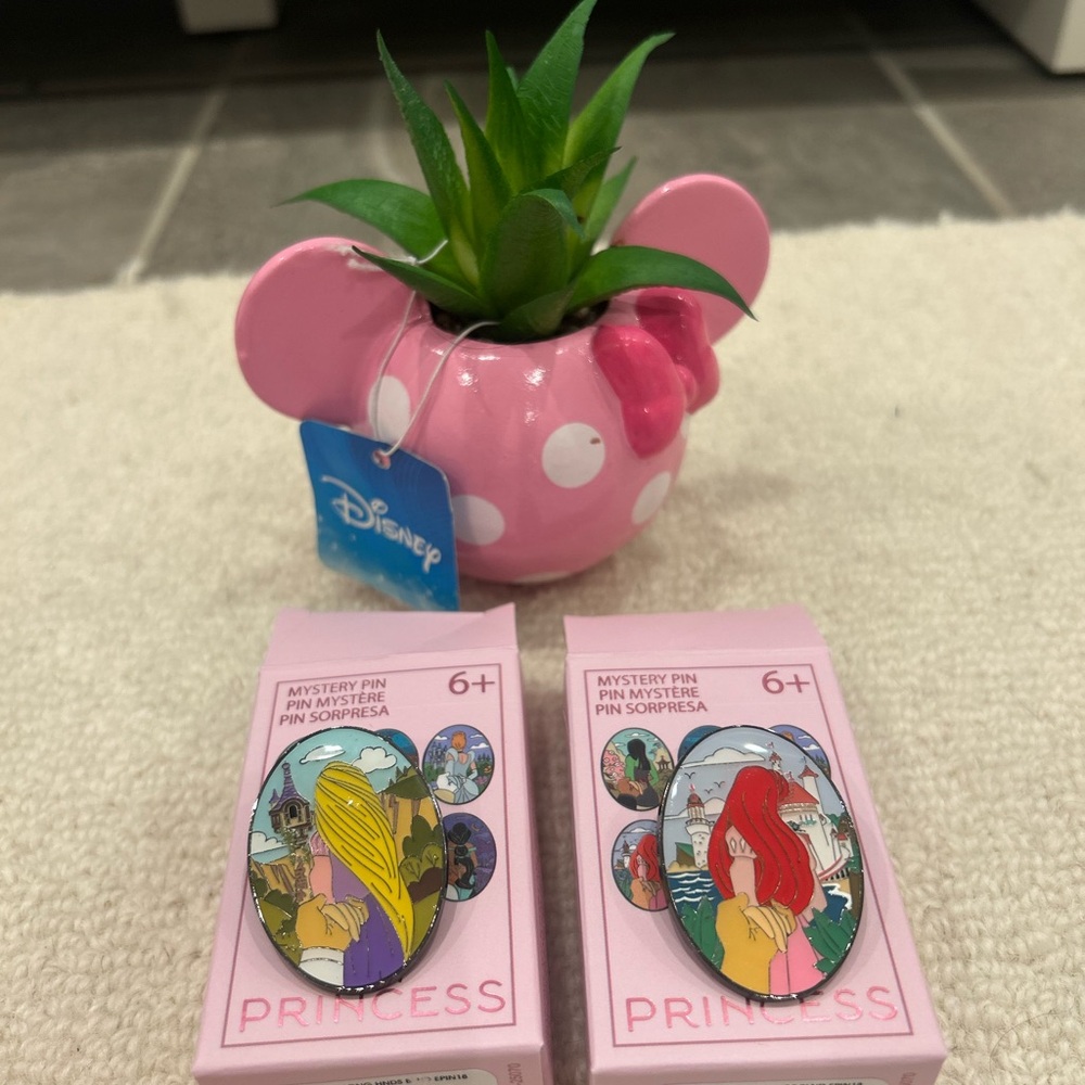 Disney Princess Mystery Pin Set with Bonus Pink Planter